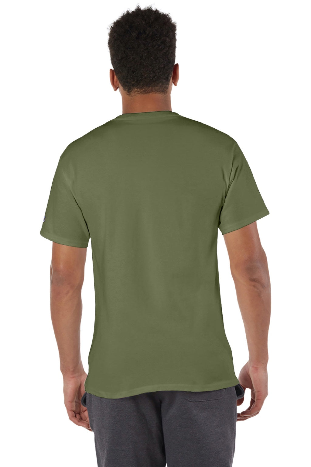 Champion T425 Mens Short Sleeve Crewneck T-Shirt Fresh Olive Green Model Back