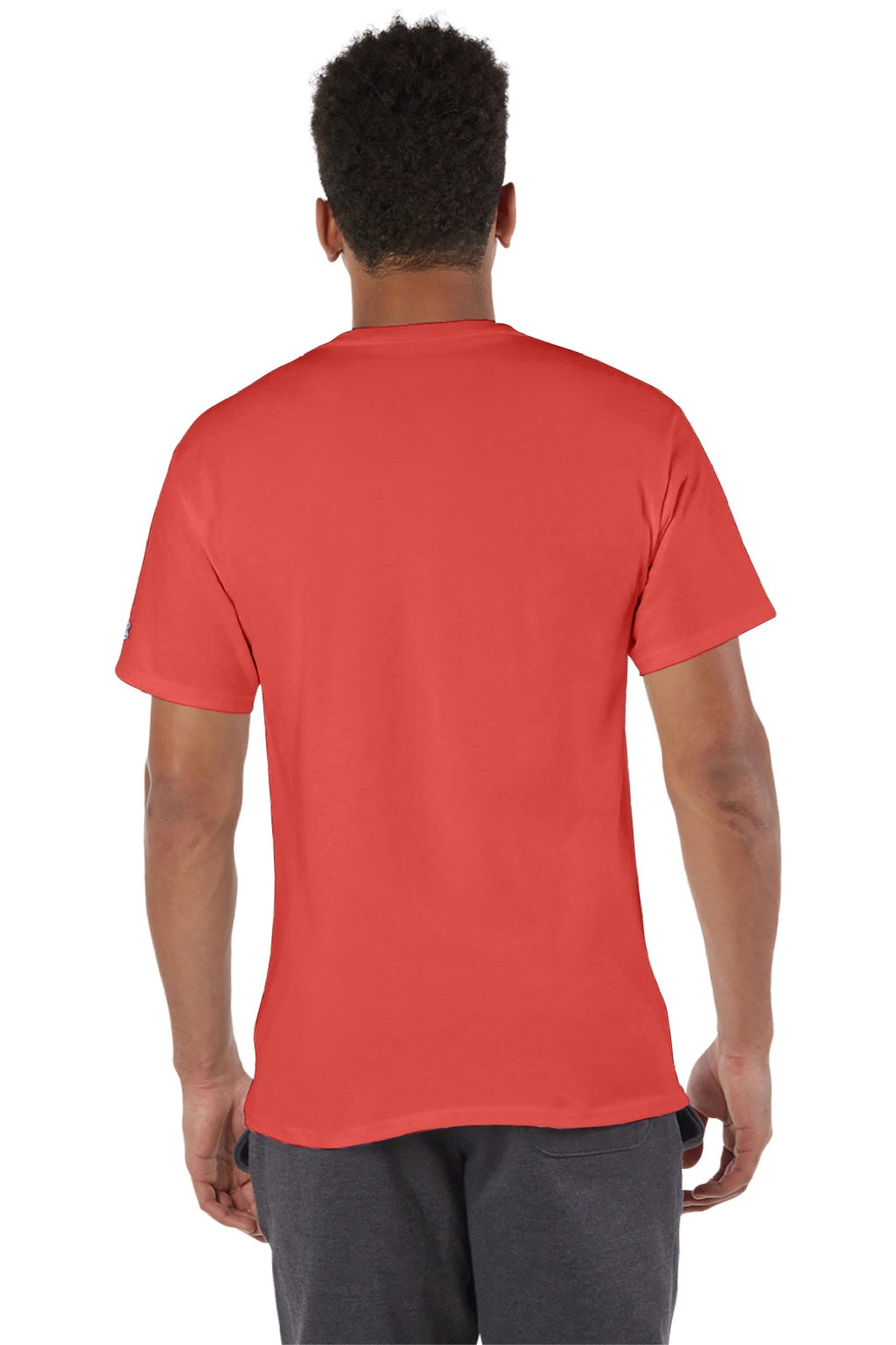 Champion T425 Mens Short Sleeve Crewneck T-Shirt Red River Clay Model Back