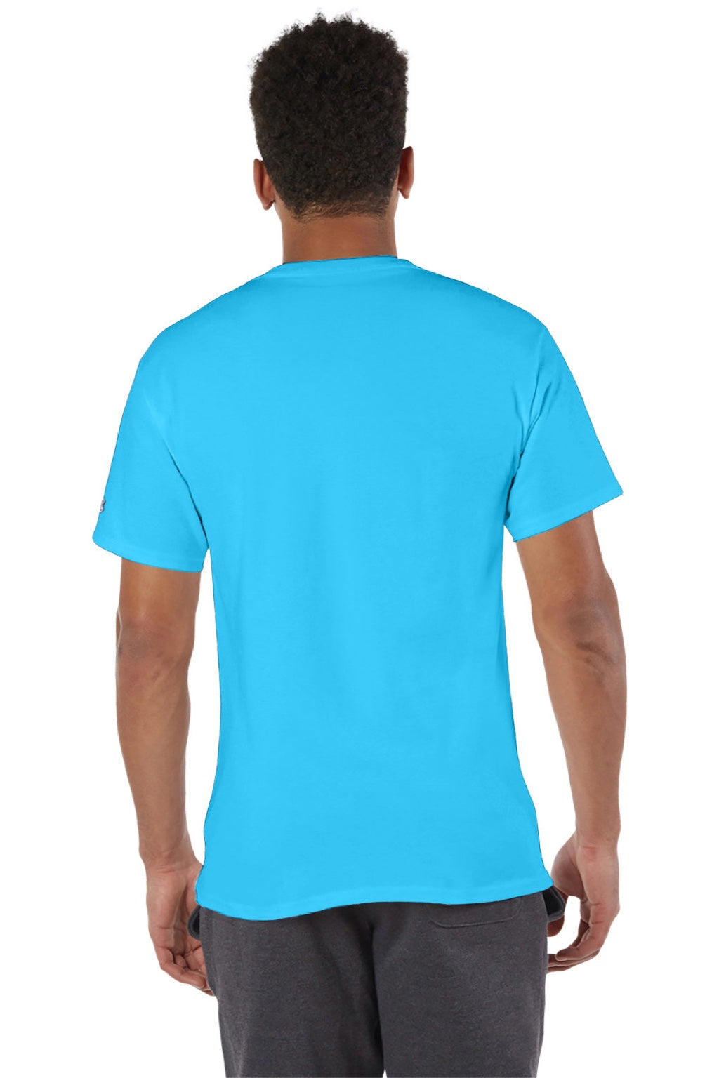 Champion T425 Mens Short Sleeve Crewneck T-Shirt Lagoon Blue Model Back