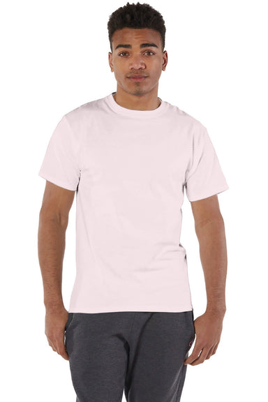 Champion T425 Mens Short Sleeve Crewneck T-Shirt Body Blush Pink Model Front