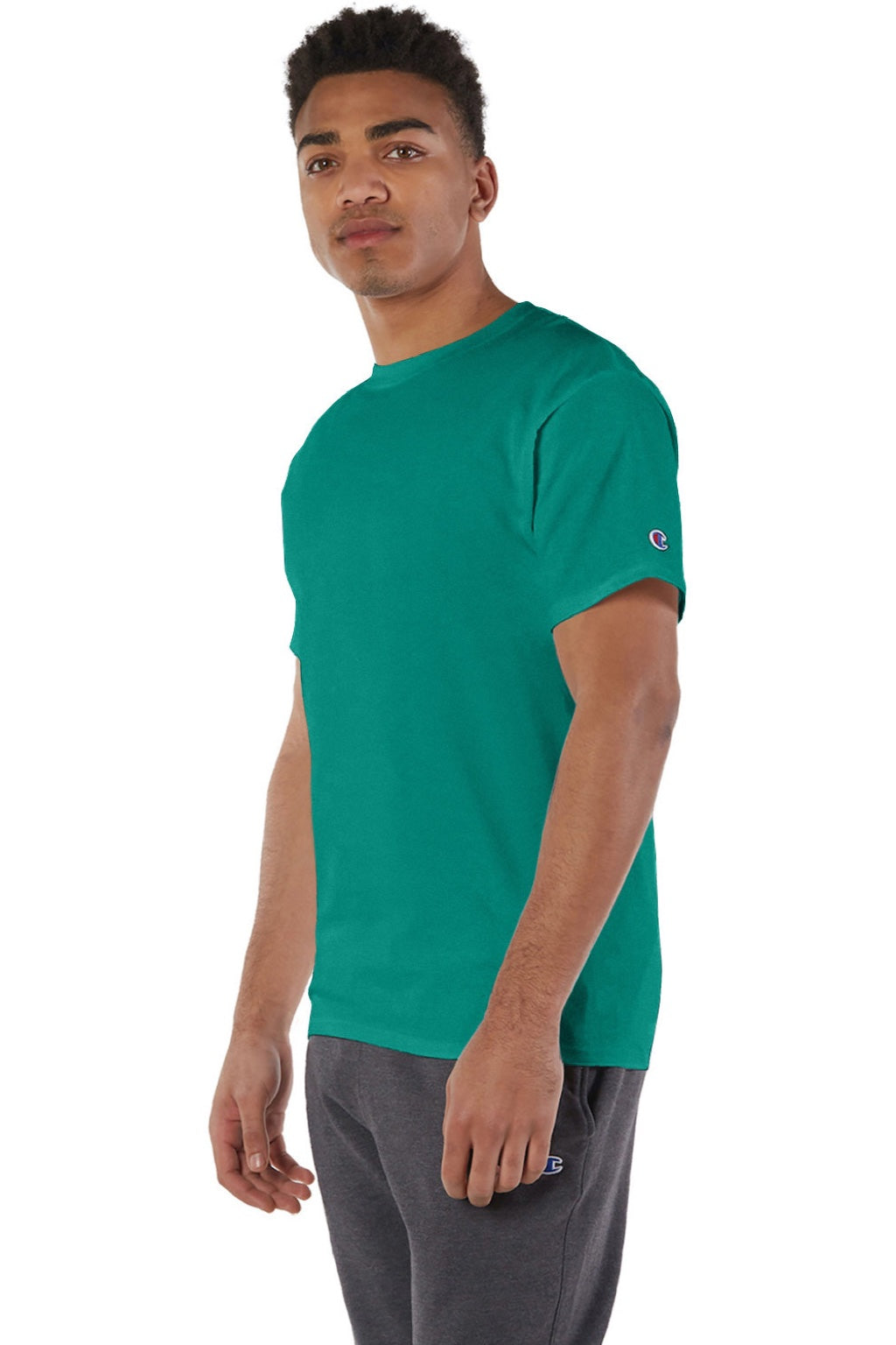 Champion T425 Mens Short Sleeve Crewneck T-Shirt Emerald Green Model 3q