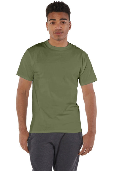 Champion T425 Mens Short Sleeve Crewneck T-Shirt Fresh Olive Green Model Front