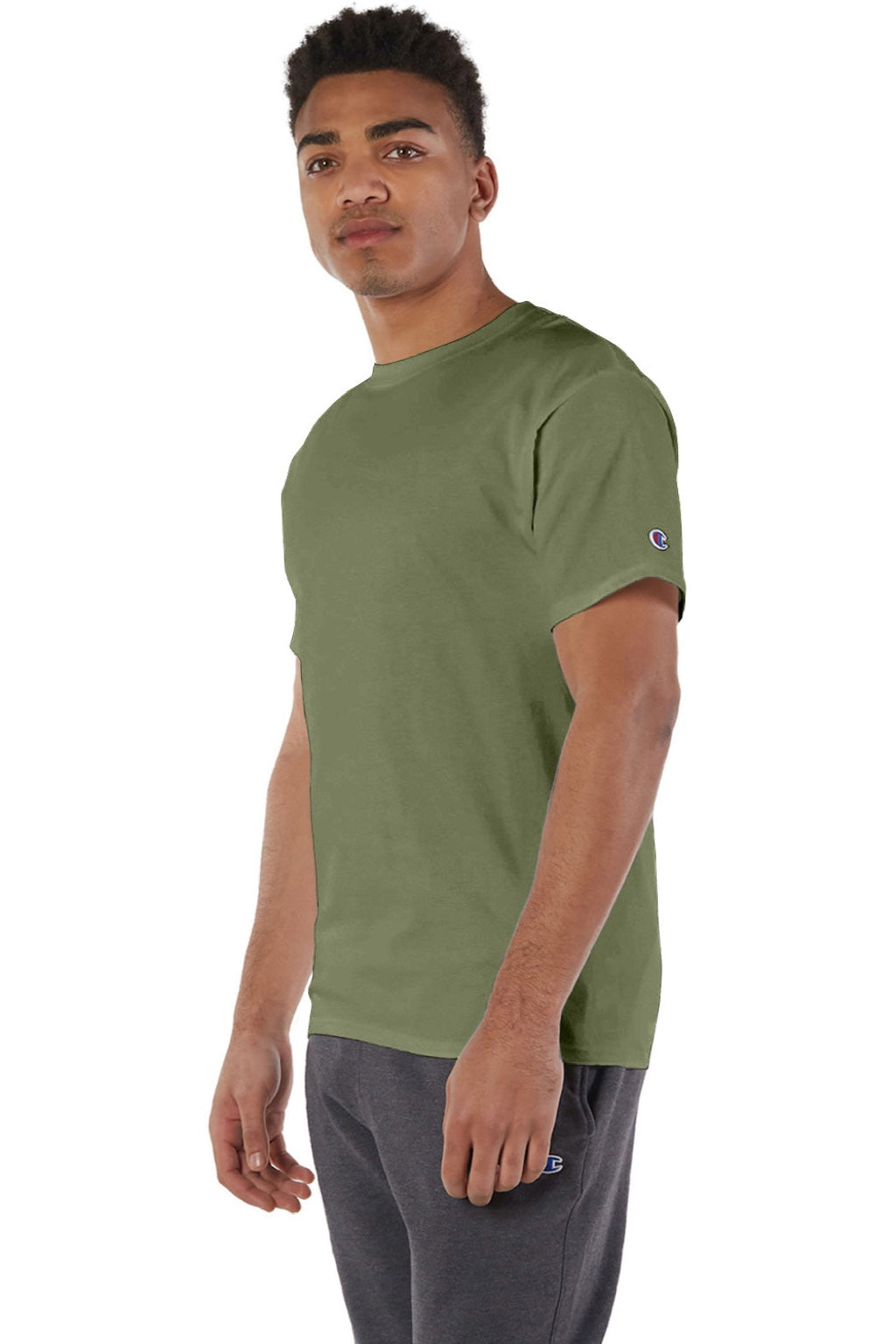 Champion T425 Mens Short Sleeve Crewneck T-Shirt Fresh Olive Green Model 3q