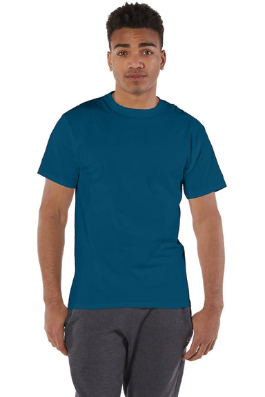 Champion T425 Mens Short Sleeve Crewneck T-Shirt Late Night Blue Model Front