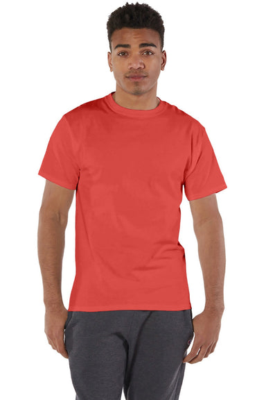 Champion T425 Mens Short Sleeve Crewneck T-Shirt Red River Clay Model Front