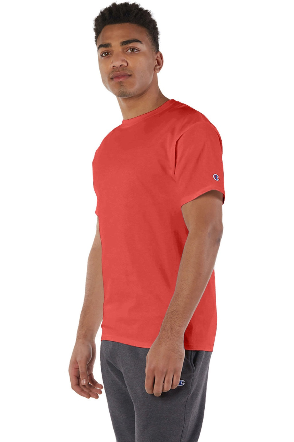 Champion T425 Mens Short Sleeve Crewneck T-Shirt Red River Clay Model 3q