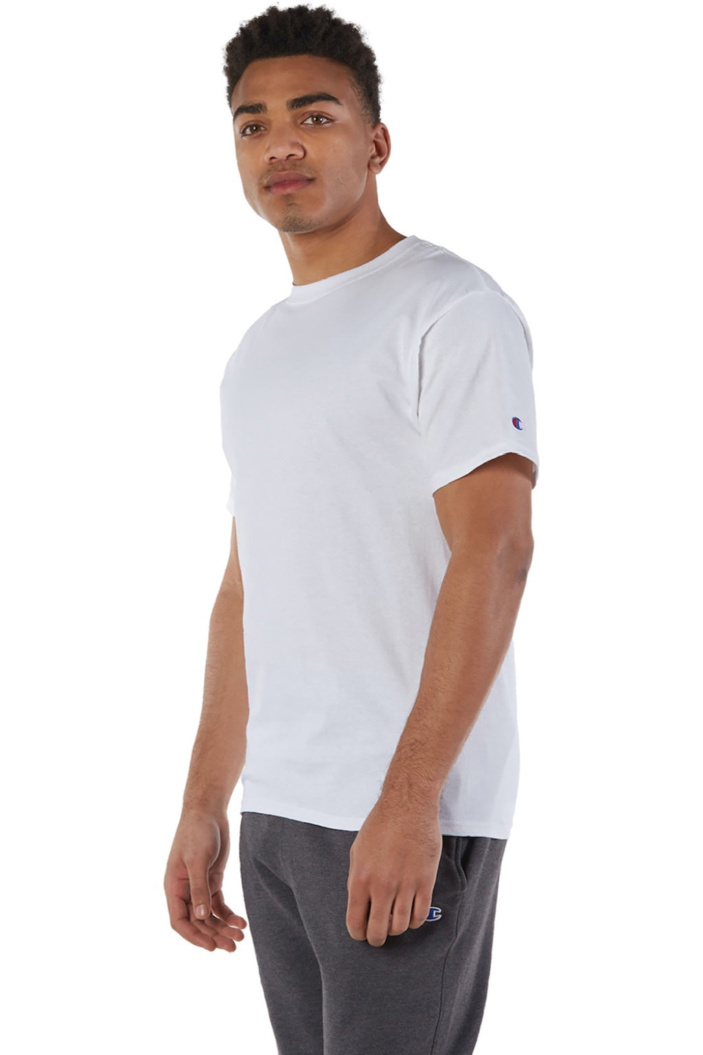 Champion T425 Mens Short Sleeve Crewneck T-Shirt White Model 3q