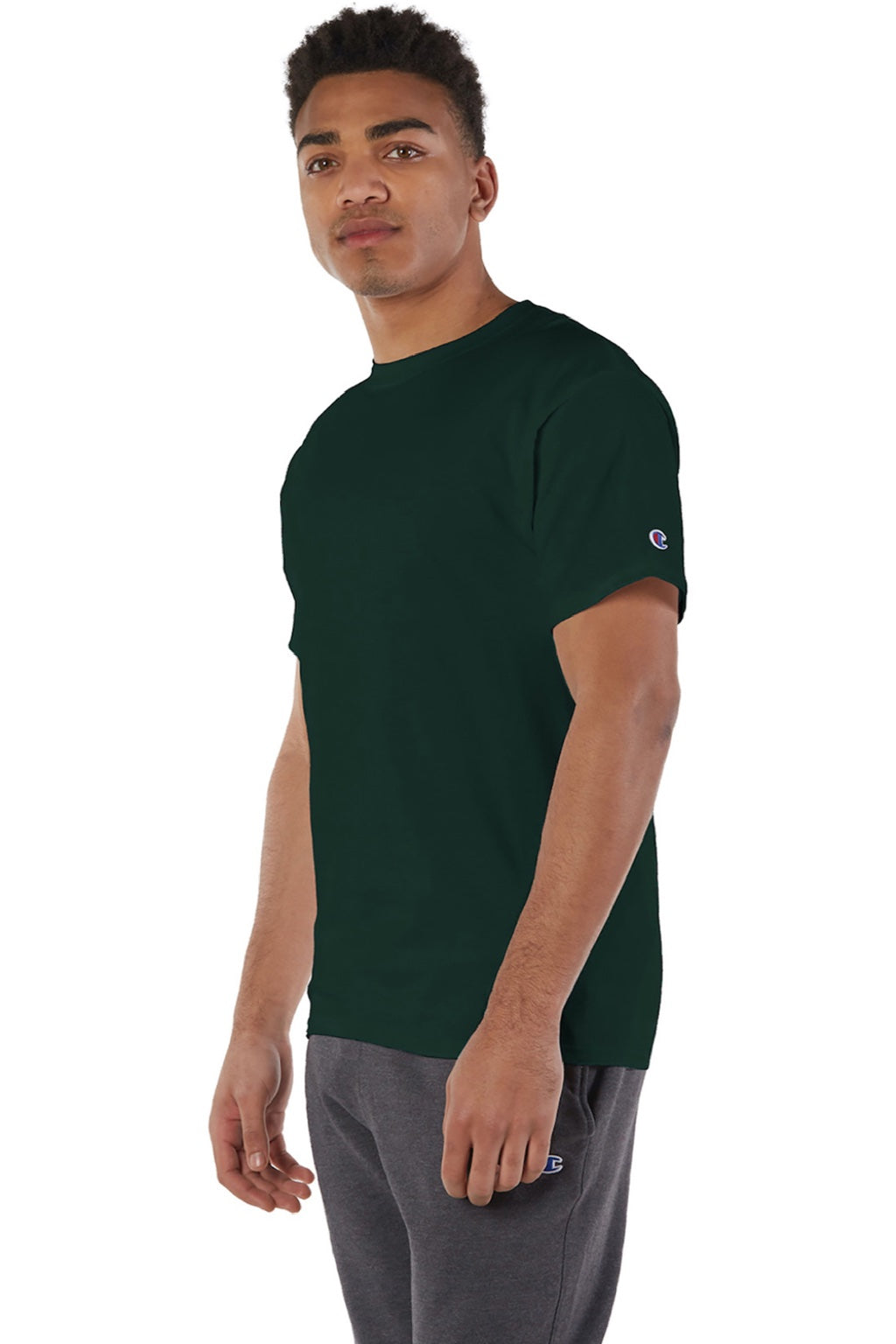 Champion T425 Mens Short Sleeve Crewneck T-Shirt Dark Green Model 3q