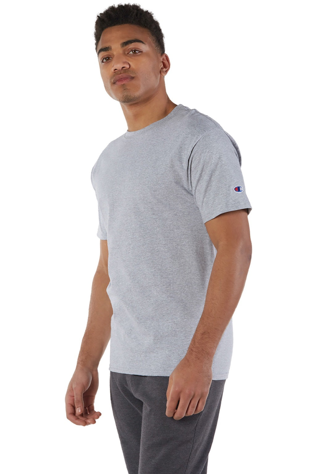 Champion T425 Mens Short Sleeve Crewneck T-Shirt Light Steel Grey Model 3q
