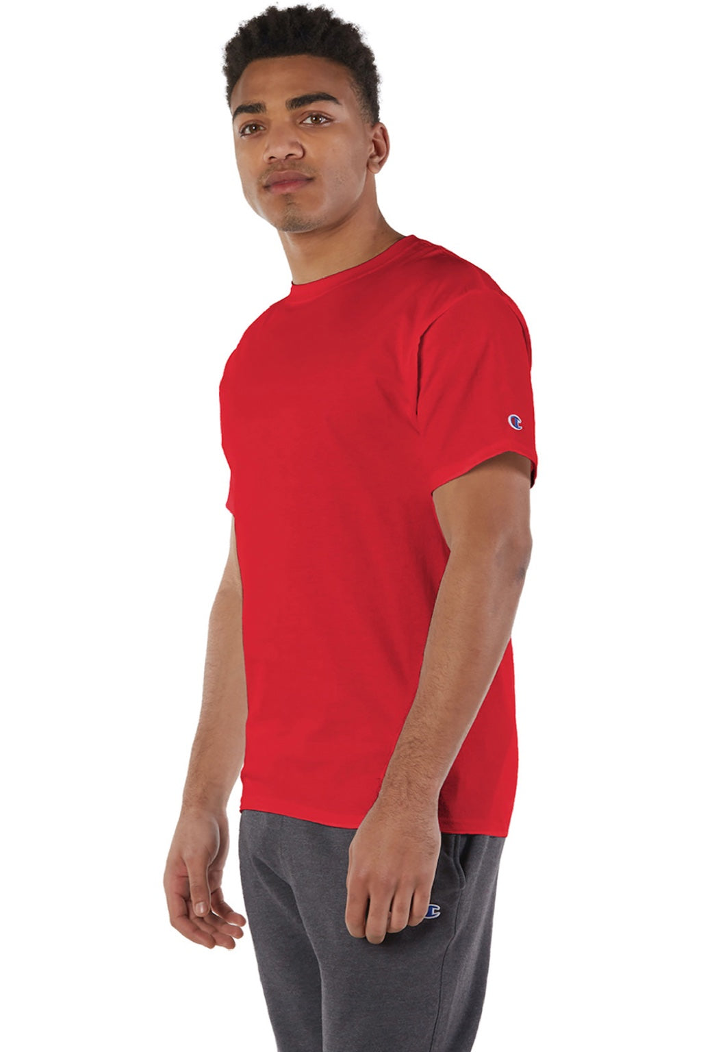 Champion T425 Mens Short Sleeve Crewneck T-Shirt Red Model 3q