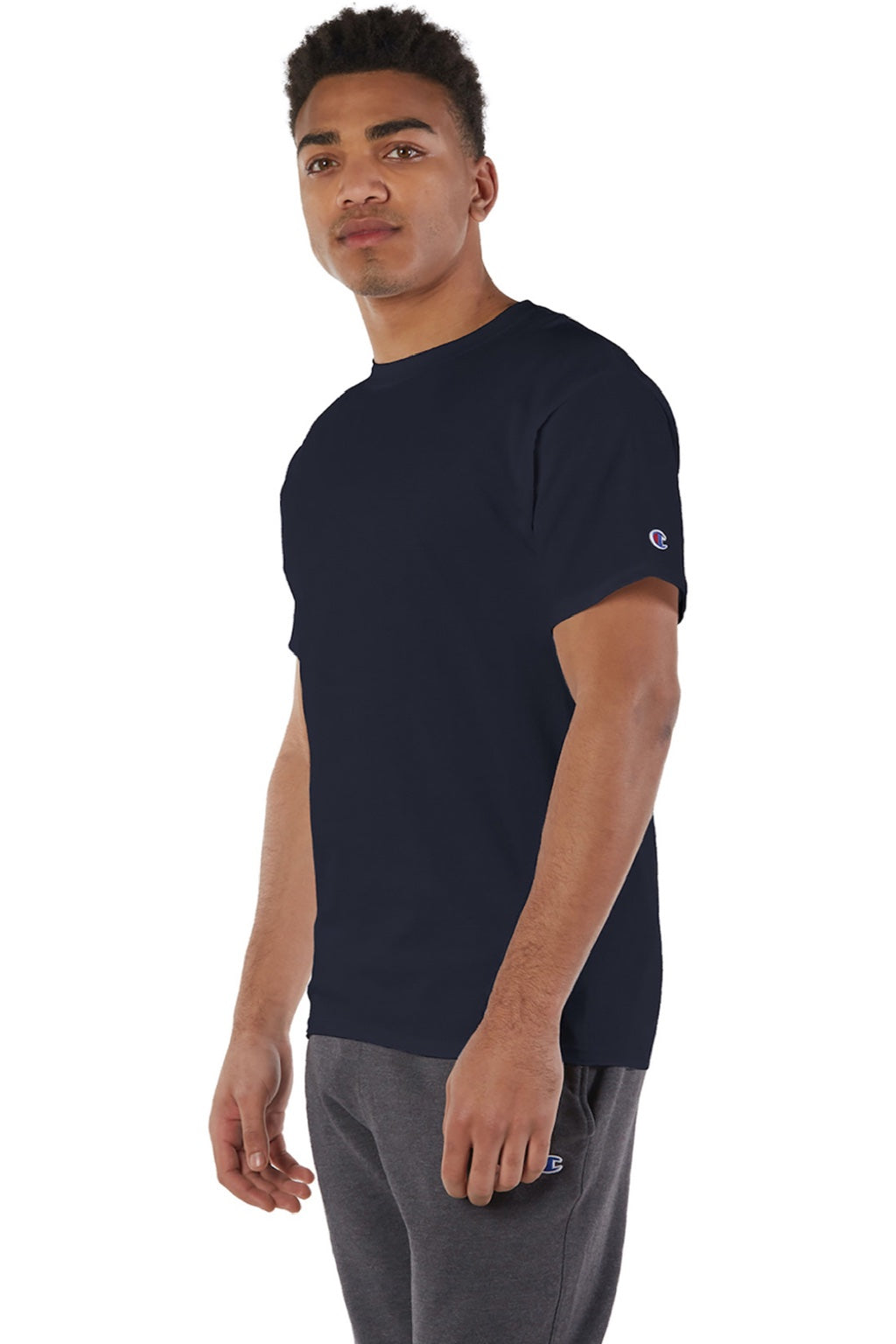 Champion T425 Mens Short Sleeve Crewneck T-Shirt Navy Blue Model 3q