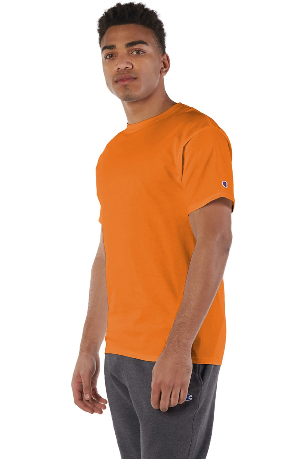 Champion T425 Mens Short Sleeve Crewneck T-Shirt Orange Model 3q