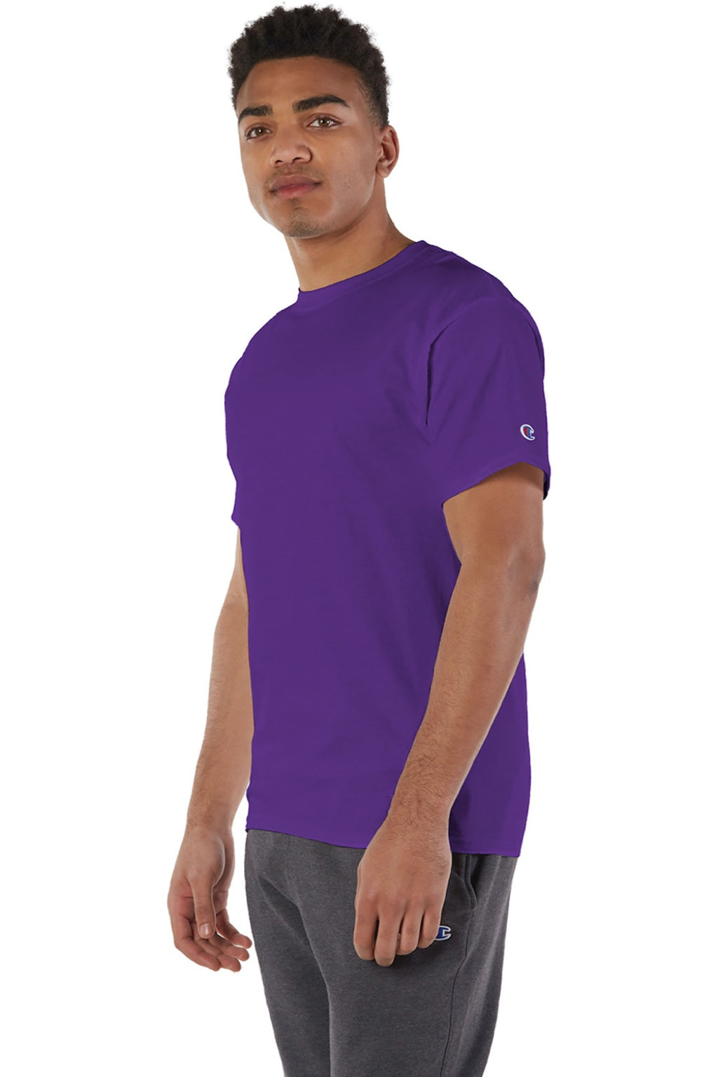 Champion T425 Mens Short Sleeve Crewneck T-Shirt Purple Model 3q