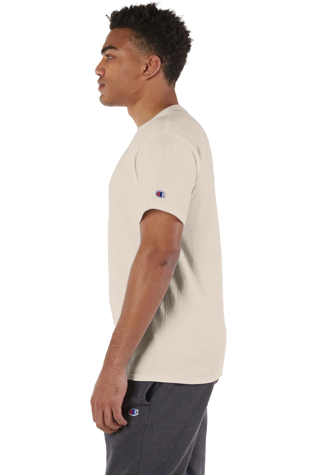Champion T425 Mens Short Sleeve Crewneck T-Shirt Sand Model Side
