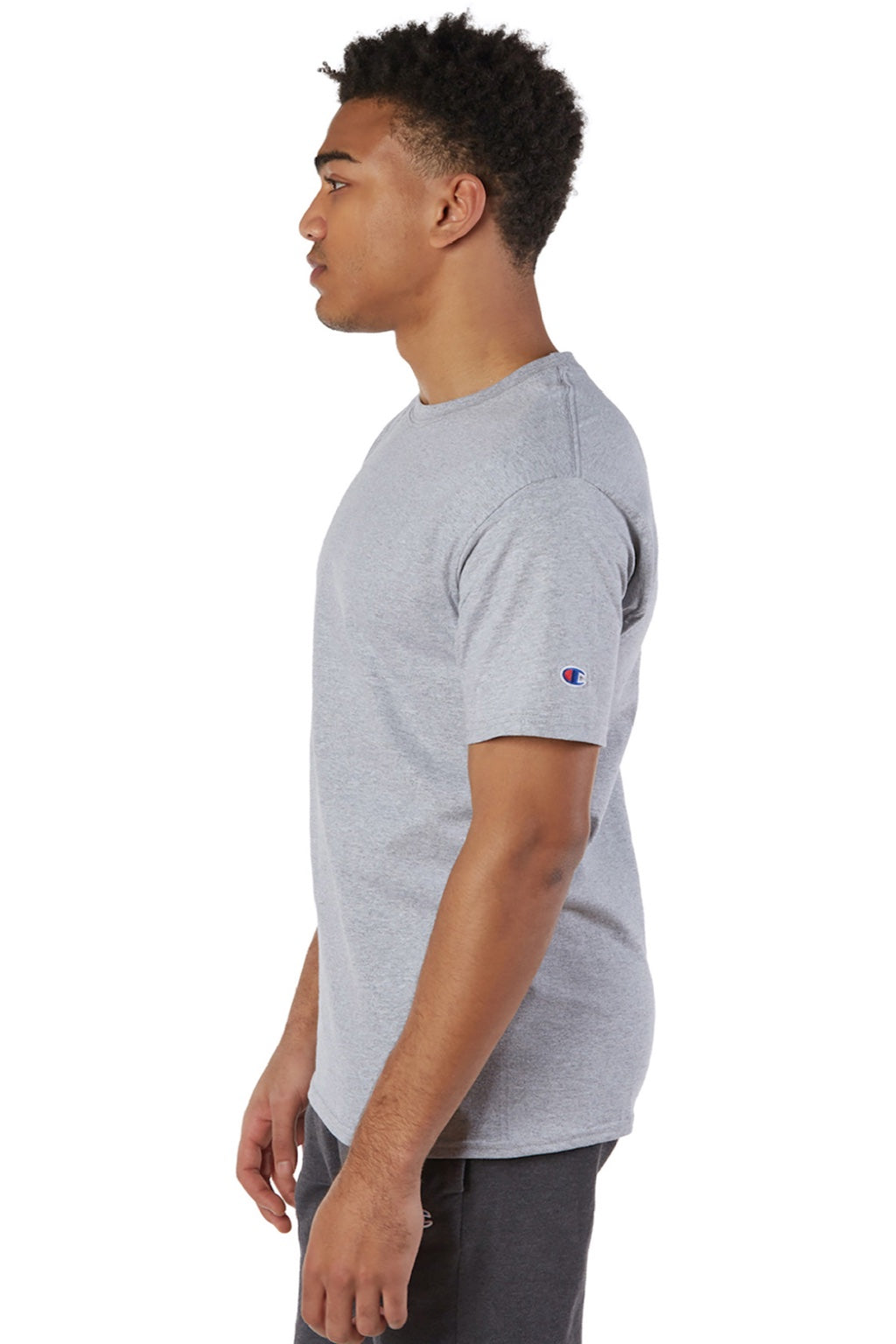 Champion T425 Mens Short Sleeve Crewneck T-Shirt Light Steel Grey Model Side