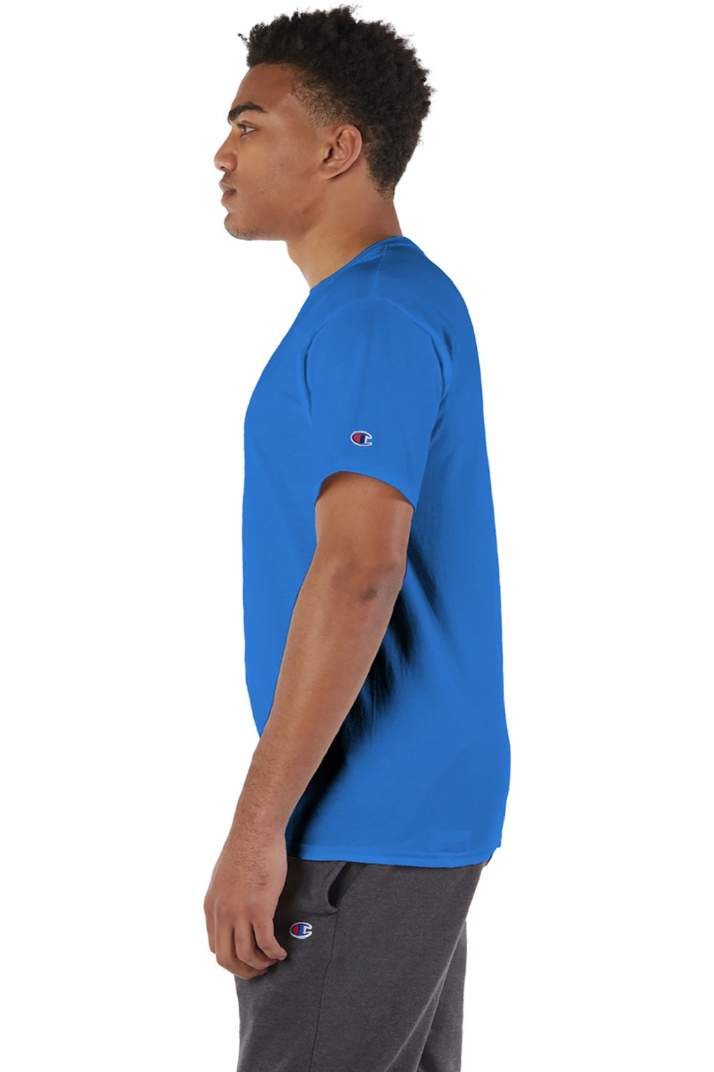 Champion T425 Mens Short Sleeve Crewneck T-Shirt Royal Blue Model Side