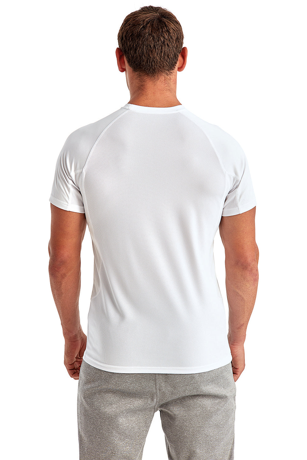 TriDri TD011 Mens Paneled Tech Moisture Wicking Short Sleeve Crewneck T-Shirt White Model Back