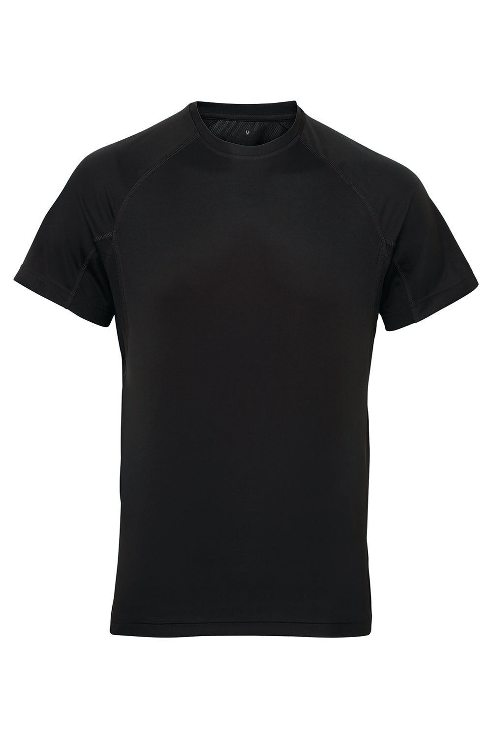 TriDri TD011 Mens Paneled Tech Moisture Wicking Short Sleeve Crewneck T-Shirt Black Flat Front