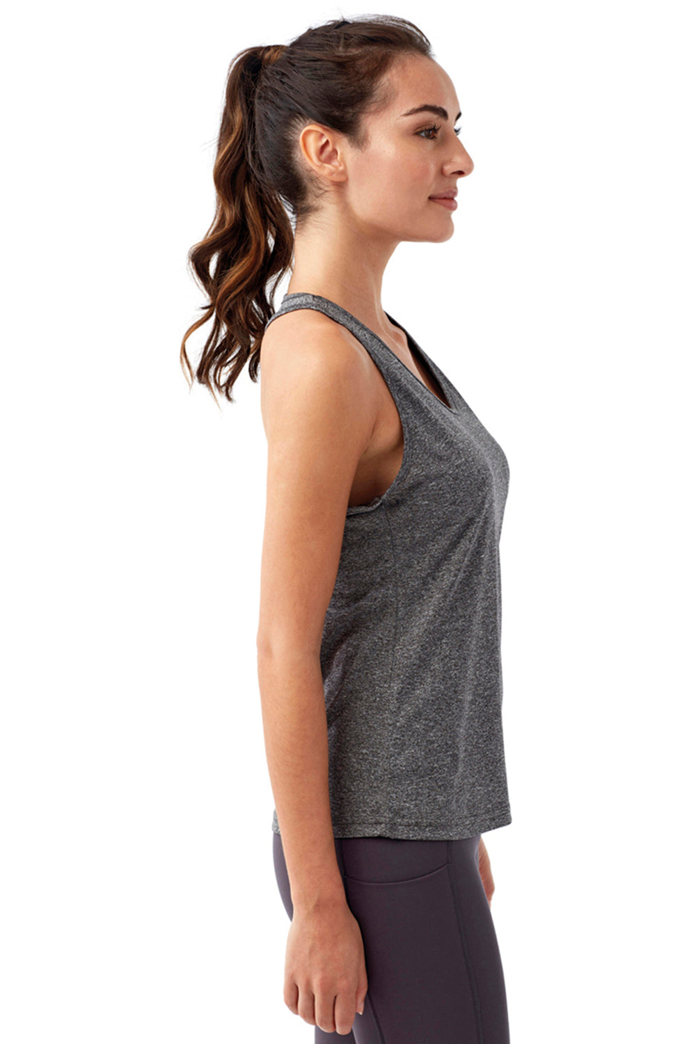 TriDri TD042 Womens Venus Knot Back Moisture Wicking Tank Top Black Melange Model Side