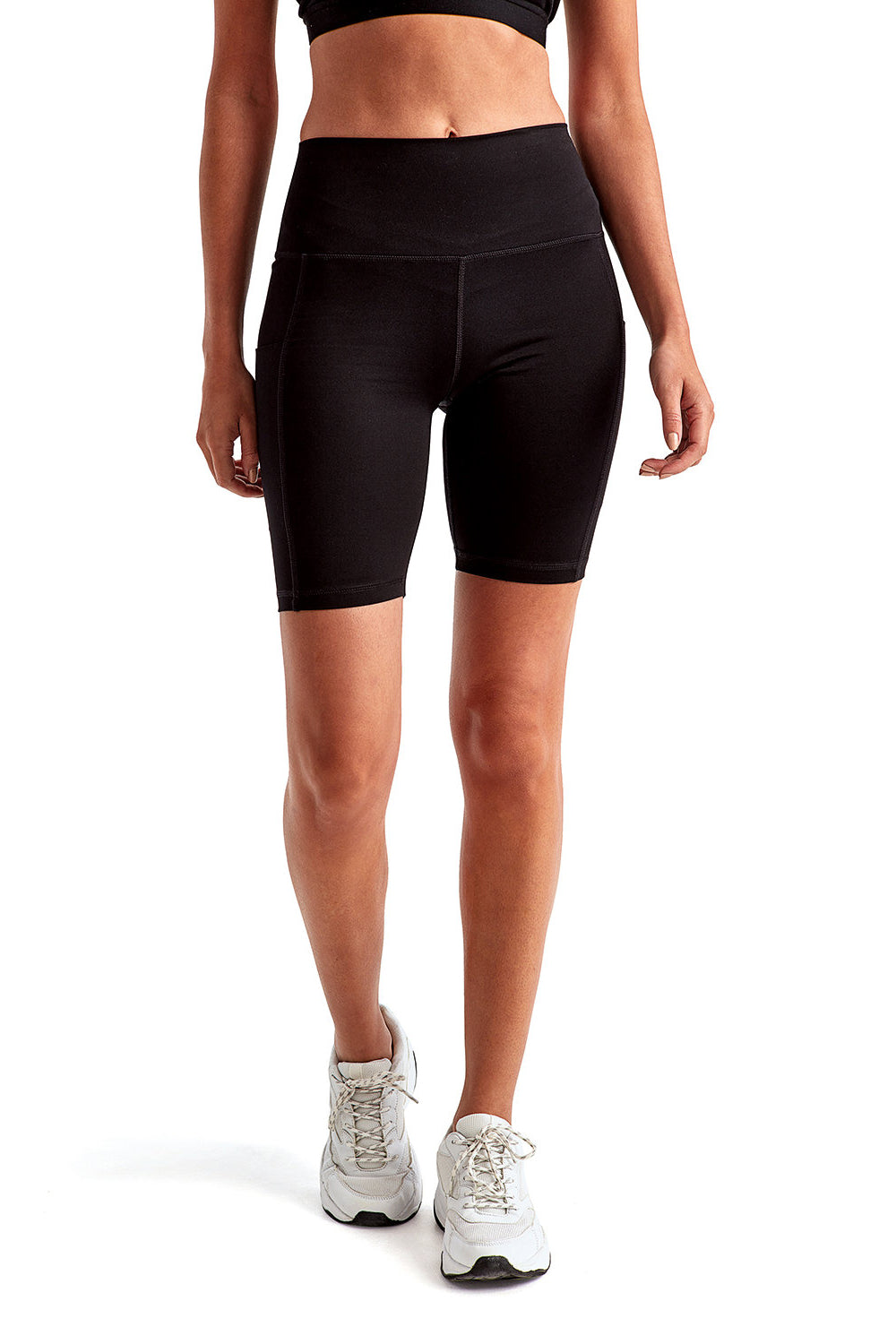TriDri TD046 Womens Performance Legging Shorts w/ Pockets Black Model Front