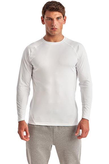 TriDri TD050 Mens Paneled Tech Moisture Wicking Long Sleeve Crewneck T-Shirt White Model Front
