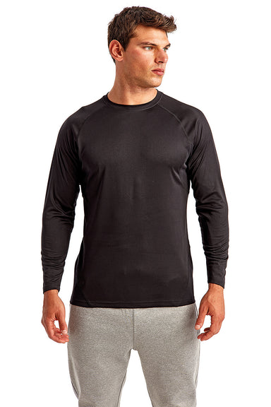 TriDri TD050 Mens Paneled Tech Moisture Wicking Long Sleeve Crewneck T-Shirt Black Model Front