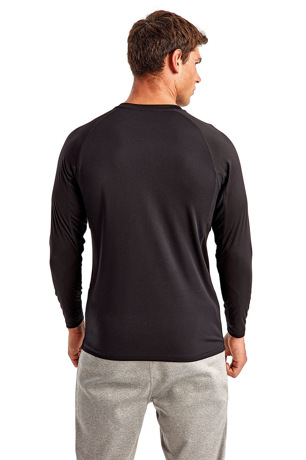 TriDri TD050 Mens Paneled Tech Moisture Wicking Long Sleeve Crewneck T-Shirt Black Model Back