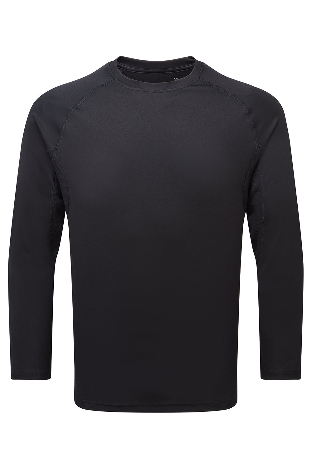 TriDri TD050 Mens Paneled Tech Moisture Wicking Long Sleeve Crewneck T-Shirt Black Flat Front