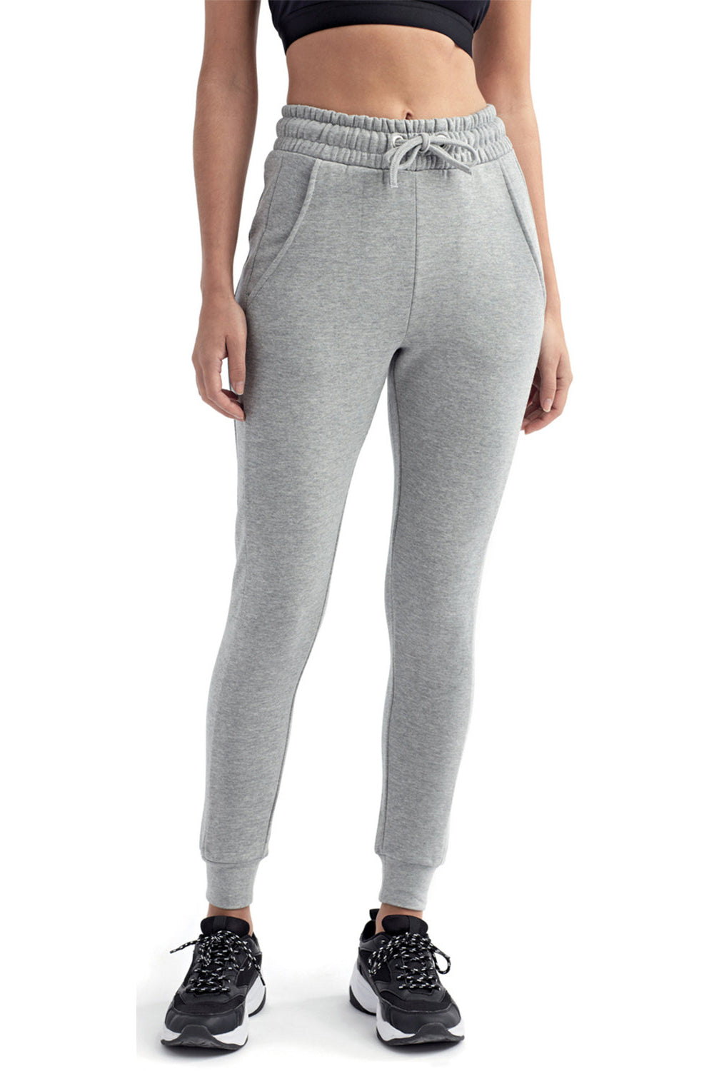 TriDri TD055 Womens Maria Fitted Jogger Sweatpants w/ Pockets Heather Grey Model Front