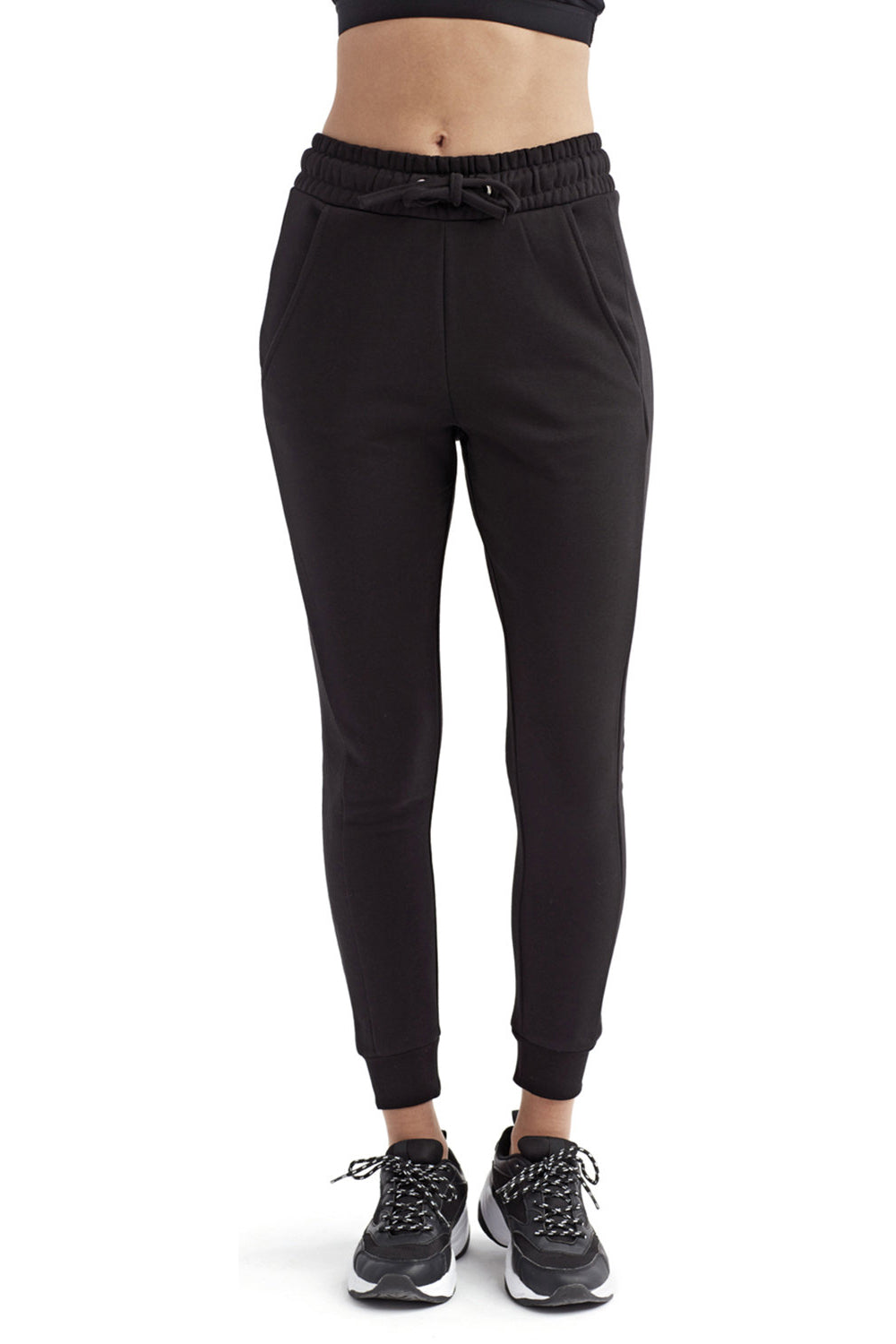 TriDri TD055 Womens Maria Fitted Jogger Sweatpants w/ Pockets Black Model Front