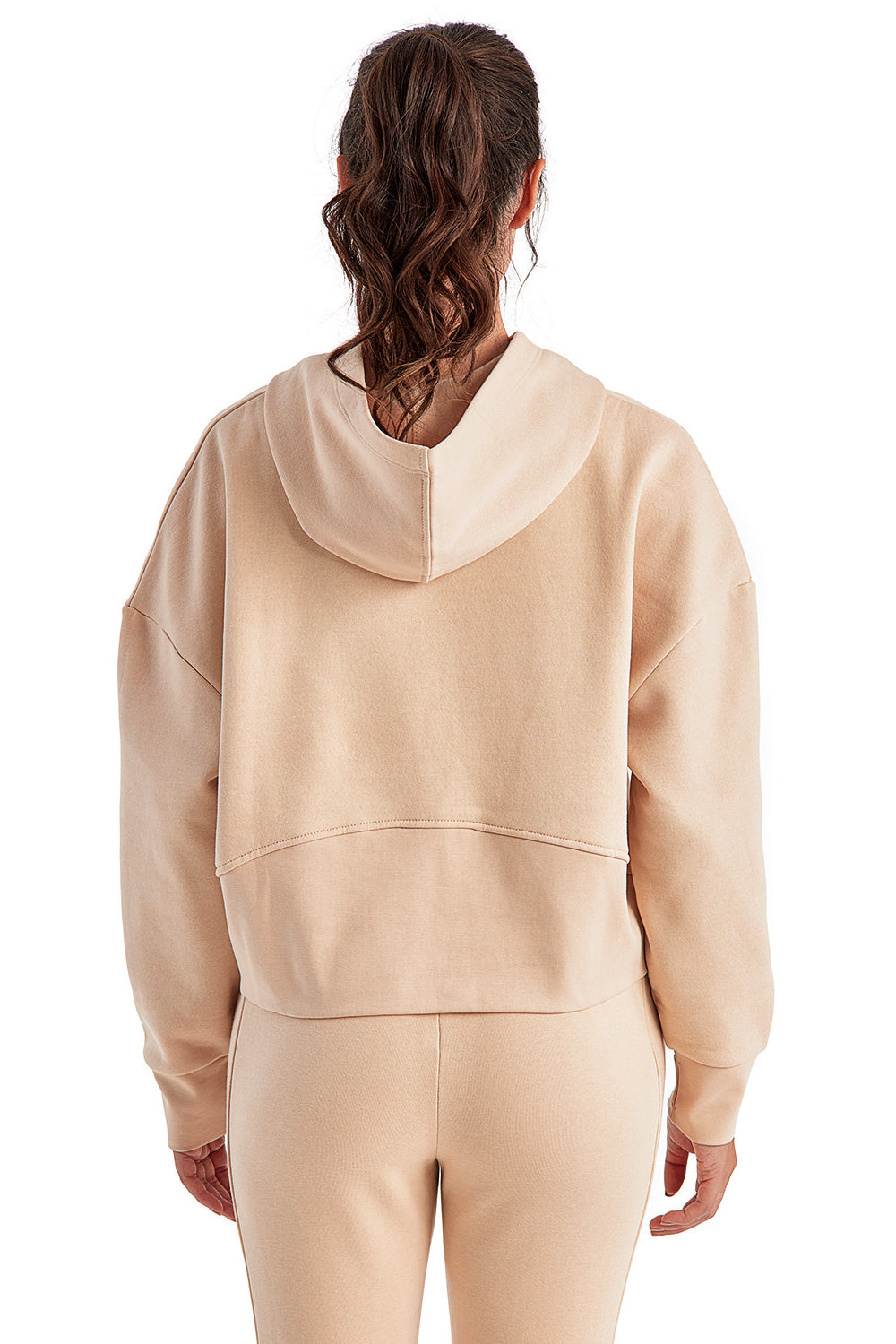 TriDri TD077 Womens Alice 1/4 Zip Hooded Sweatshirt Hoodie w/ Pouch Pocket Nude Model Back