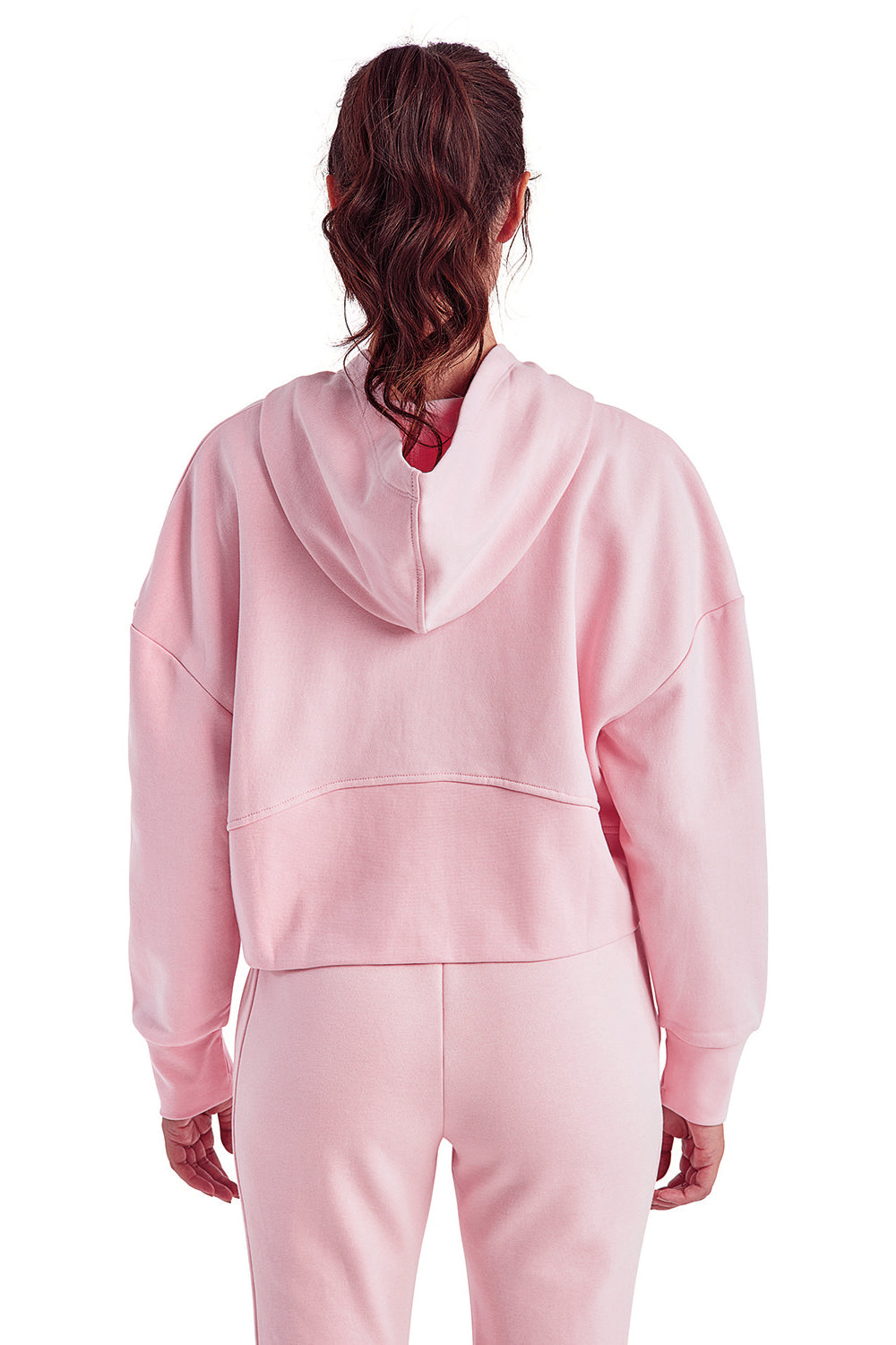 TriDri TD077 Womens Alice 1/4 Zip Hooded Sweatshirt Hoodie w/ Pouch Pocket Light Pink Model Back