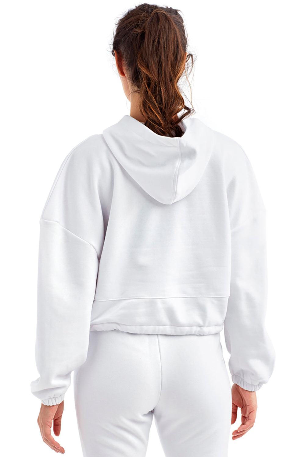 TriDri TD085 Womens Maria Cropped Hooded Sweatshirt Hoodie White Model Back