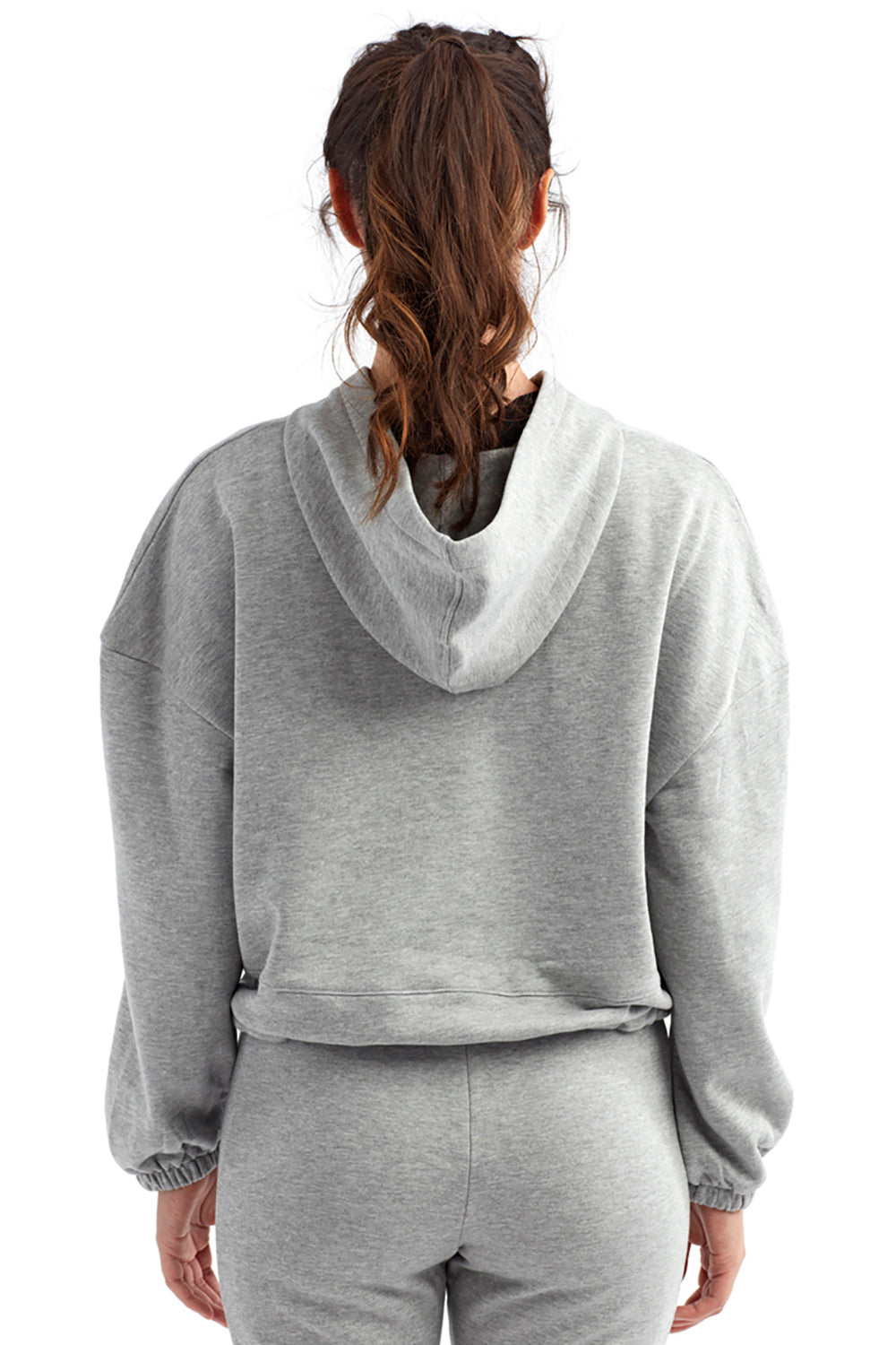 TriDri TD085 Womens Maria Cropped Hooded Sweatshirt Hoodie Heather Grey Model Back