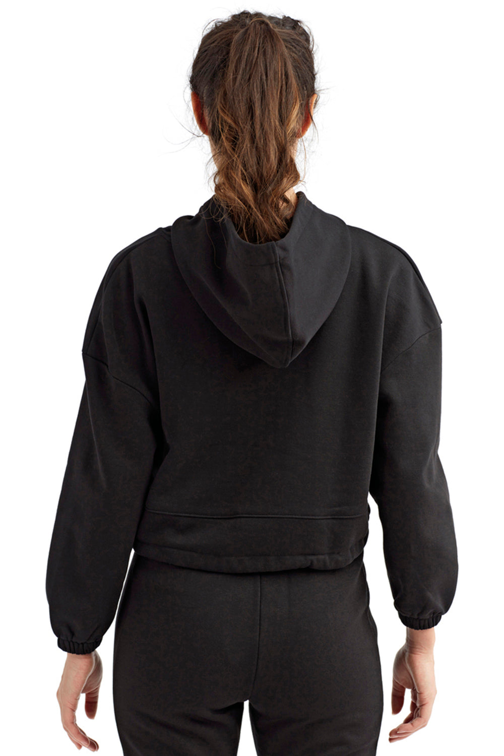 TriDri TD085 Womens Maria Cropped Hooded Sweatshirt Hoodie Black Model Back