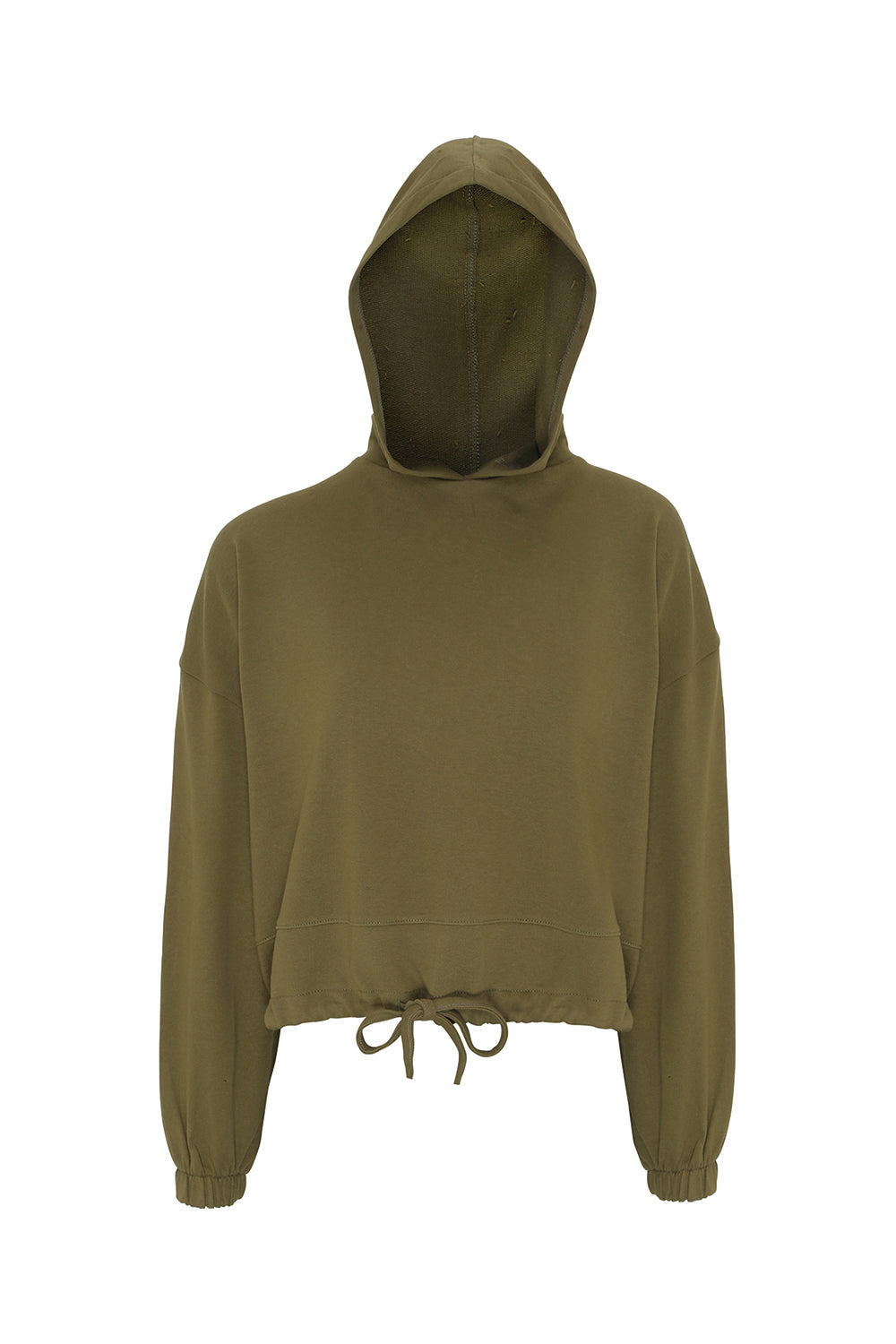 TriDri TD085 Womens Maria Cropped Hooded Sweatshirt Hoodie Olive Green Flat Front