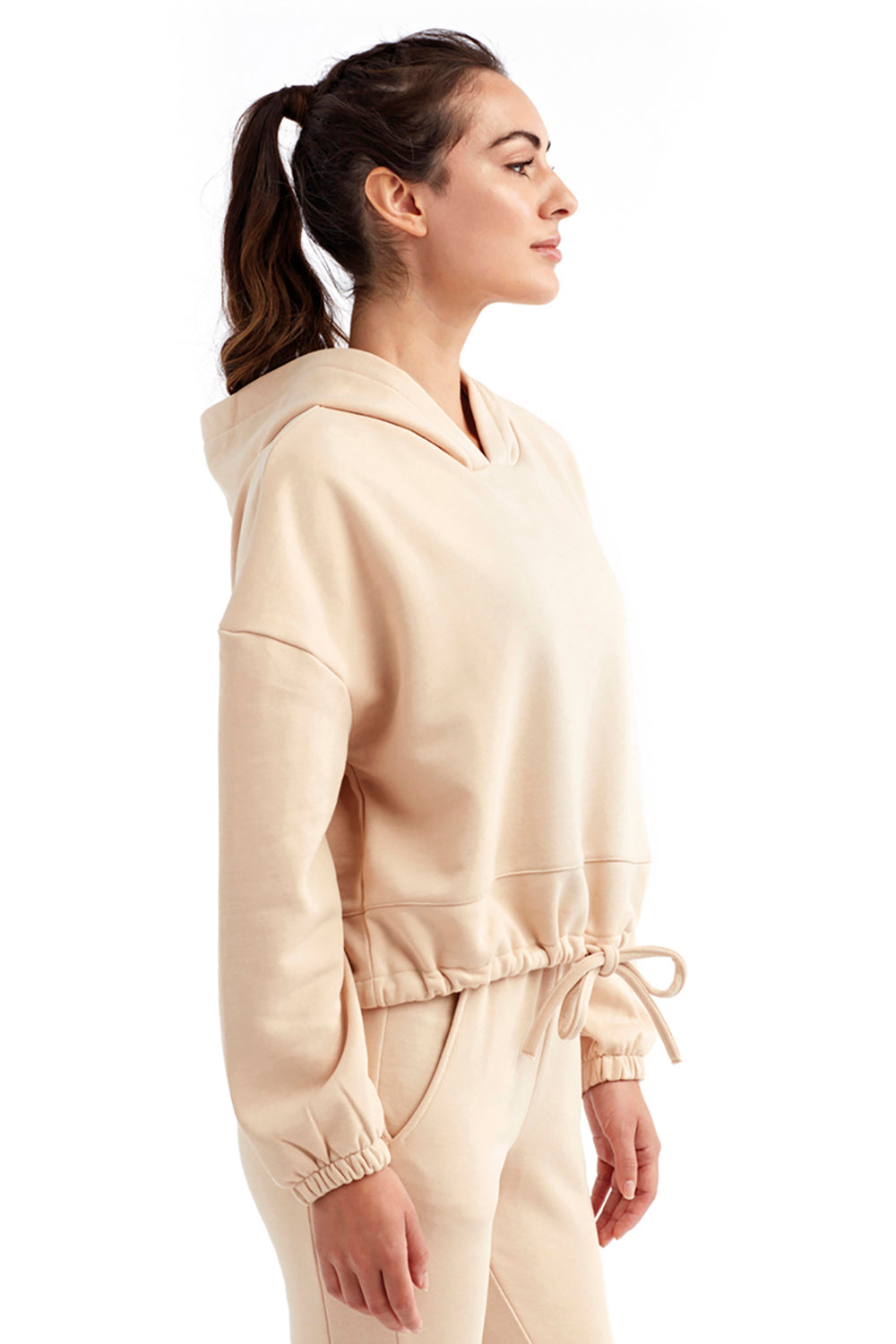 TriDri TD085 Womens Maria Cropped Hooded Sweatshirt Hoodie Nude Model Side