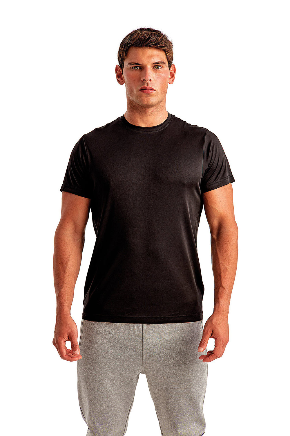 TriDri TD501 Mens Moisture Wicking Short Sleeve Crewneck T-Shirt Black Model Front