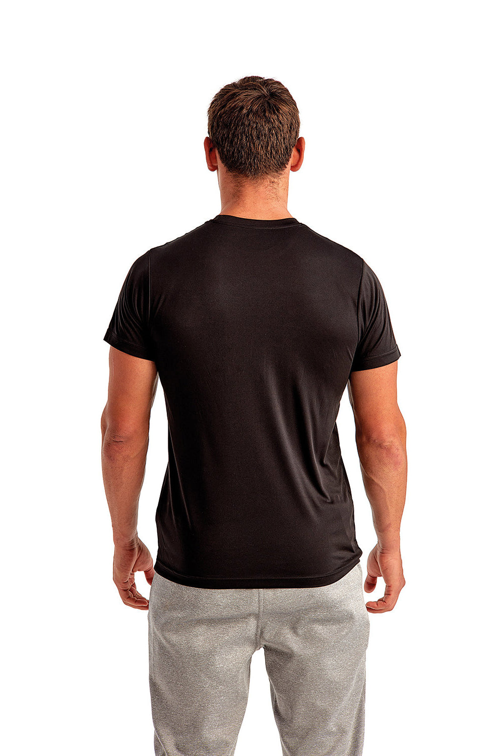 TriDri TD501 Mens Moisture Wicking Short Sleeve Crewneck T-Shirt Black Model Back