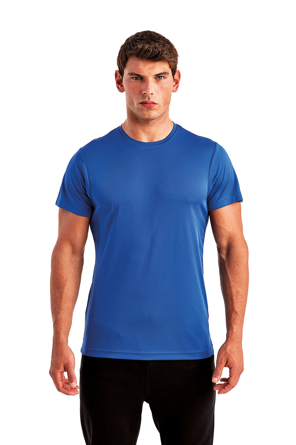 TriDri TD501 Mens Moisture Wicking Short Sleeve Crewneck T-Shirt Royal Blue Model Front