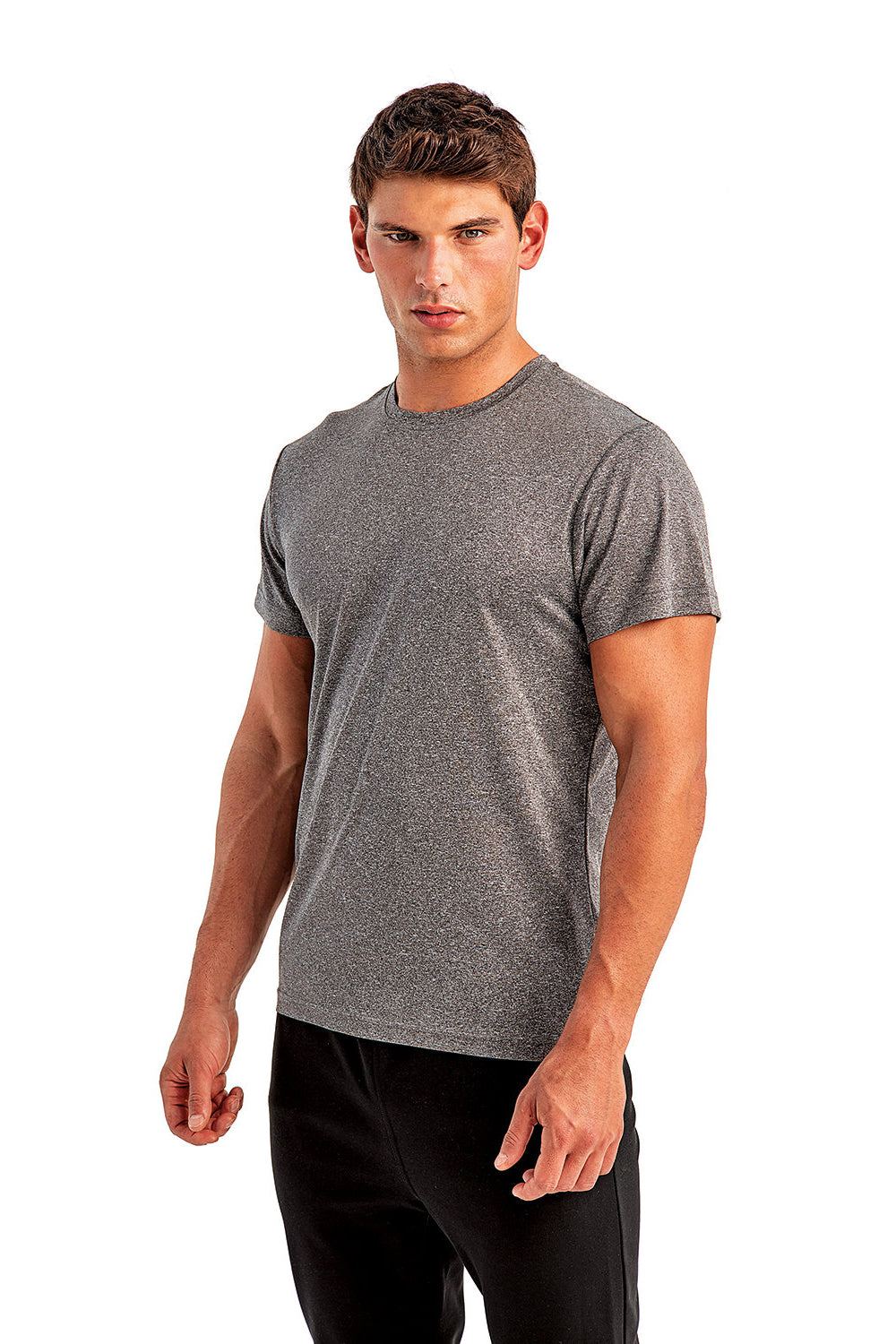 TriDri TD501 Mens Moisture Wicking Short Sleeve Crewneck T-Shirt Black Melange Model 3q