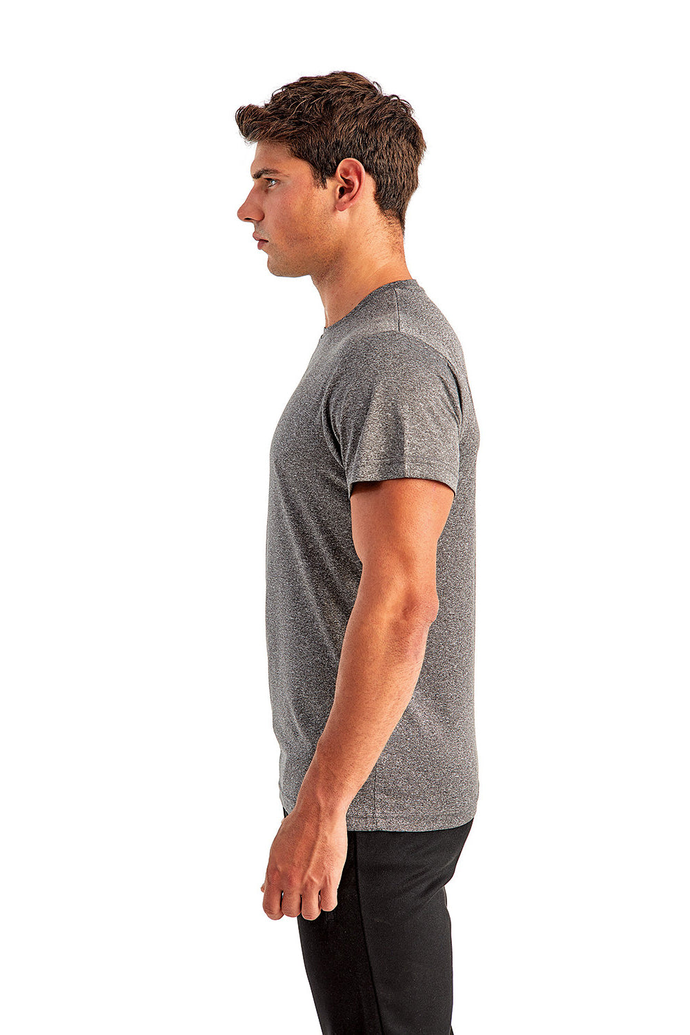 TriDri TD501 Mens Moisture Wicking Short Sleeve Crewneck T-Shirt Black Melange Model Side