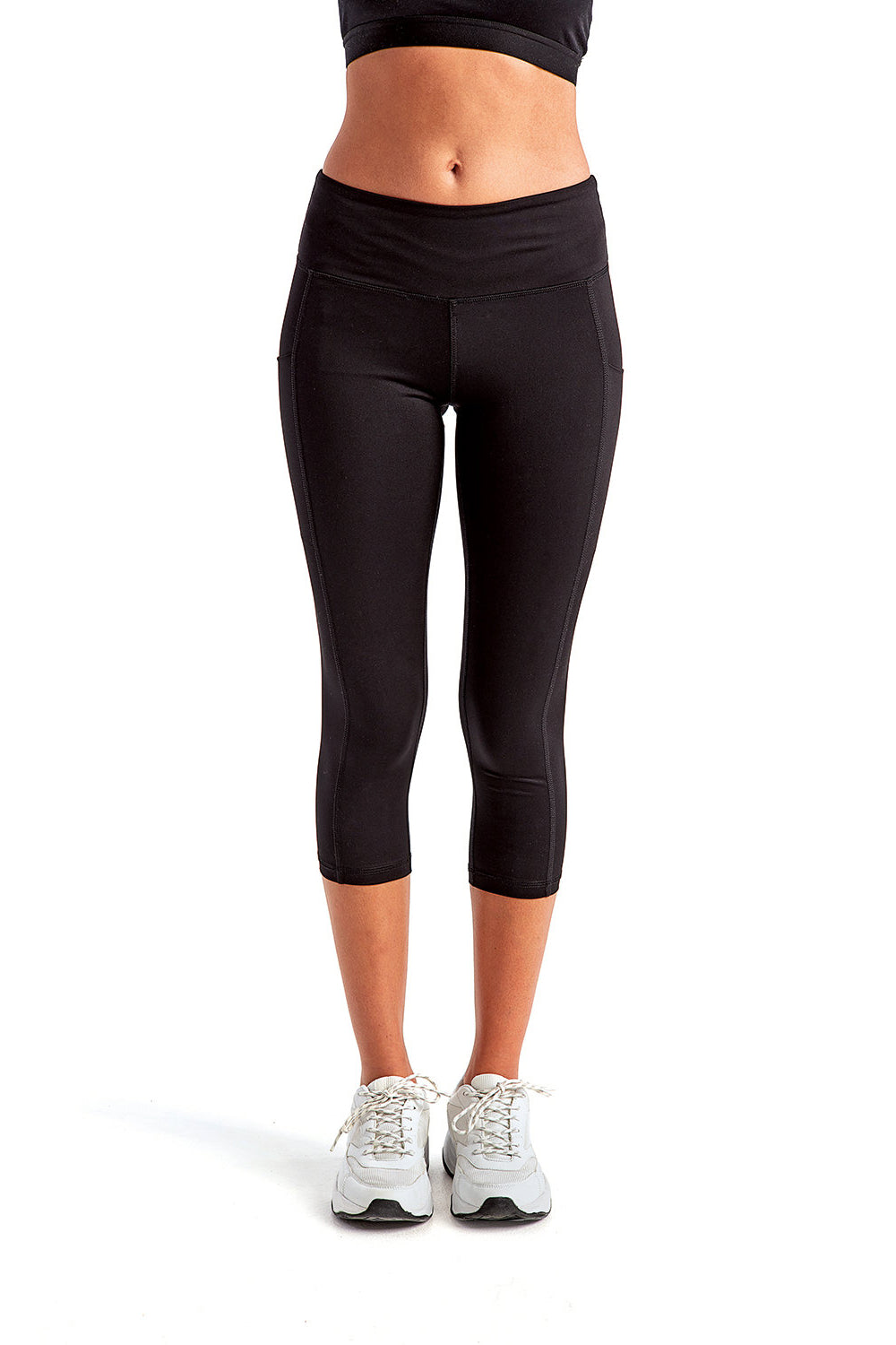 TriDri TD533 Womens Performance 3/4 Length Leggings w/ Pockets Black Model Front