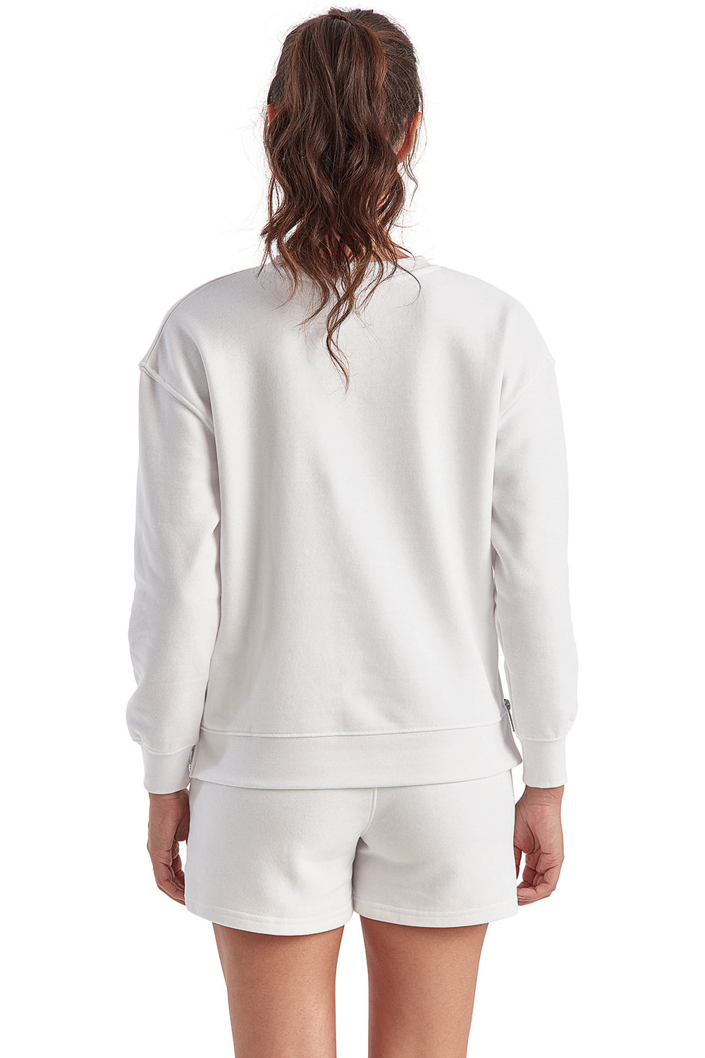 TriDri TD600 Womens Billie Side Zip Crewneck Sweatshirt White Model Back