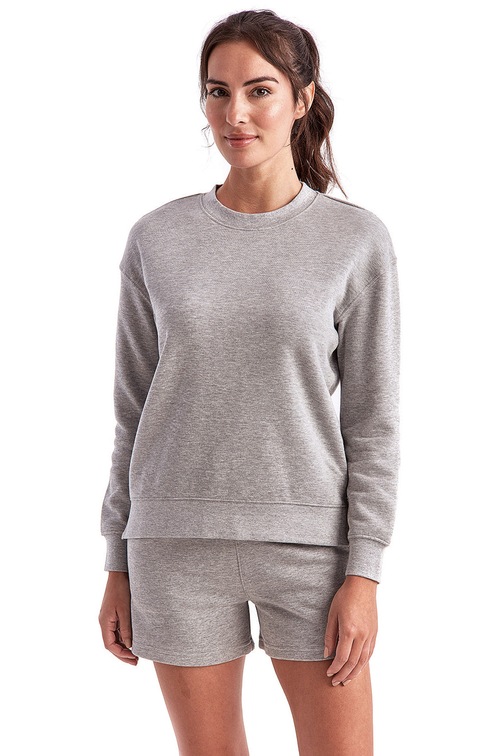 TriDri TD600 Womens Billie Side Zip Crewneck Sweatshirt Heather Grey Model Front