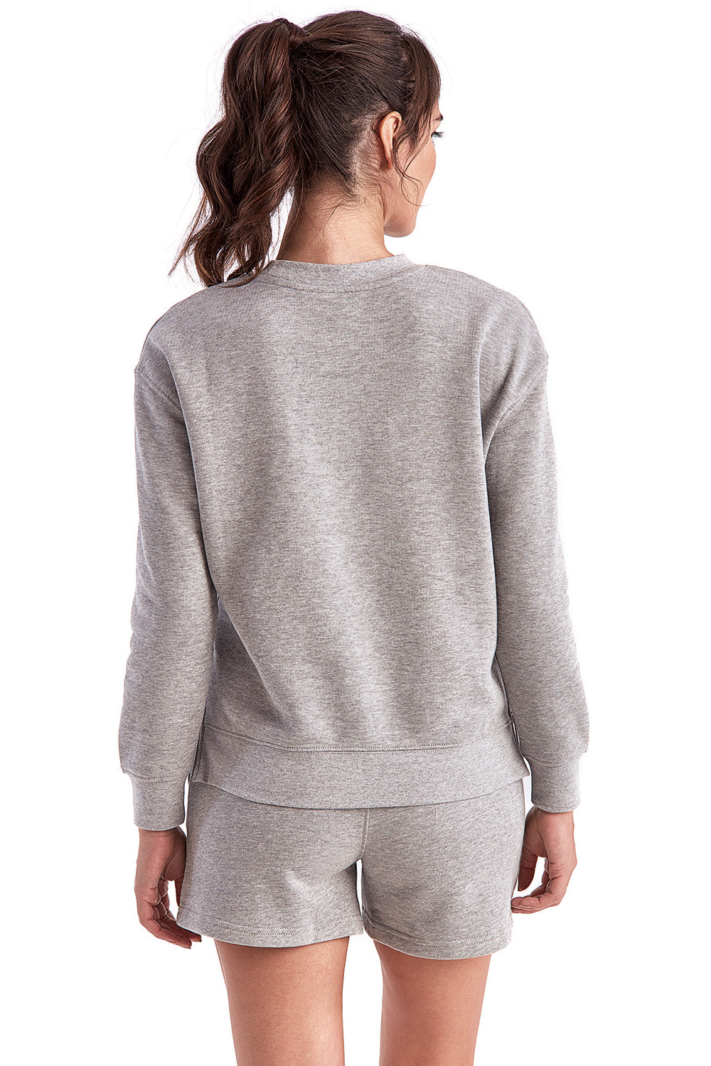 TriDri TD600 Womens Billie Side Zip Crewneck Sweatshirt Heather Grey Model Back