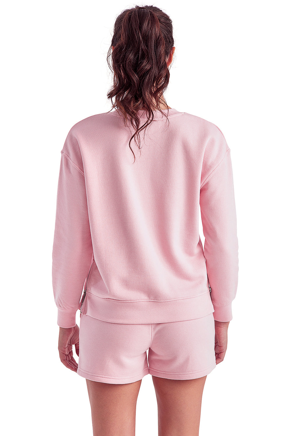 TriDri TD600 Womens Billie Side Zip Crewneck Sweatshirt Light Pink Model Back
