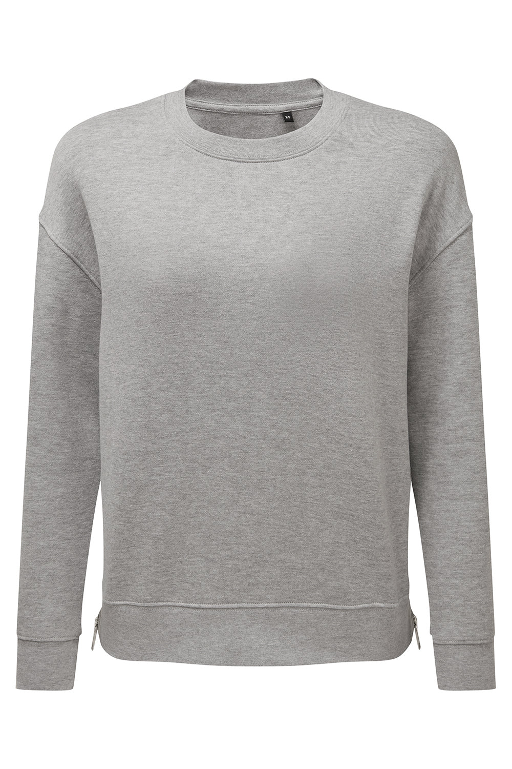 TriDri TD600 Womens Billie Side Zip Crewneck Sweatshirt Heather Grey Flat Front