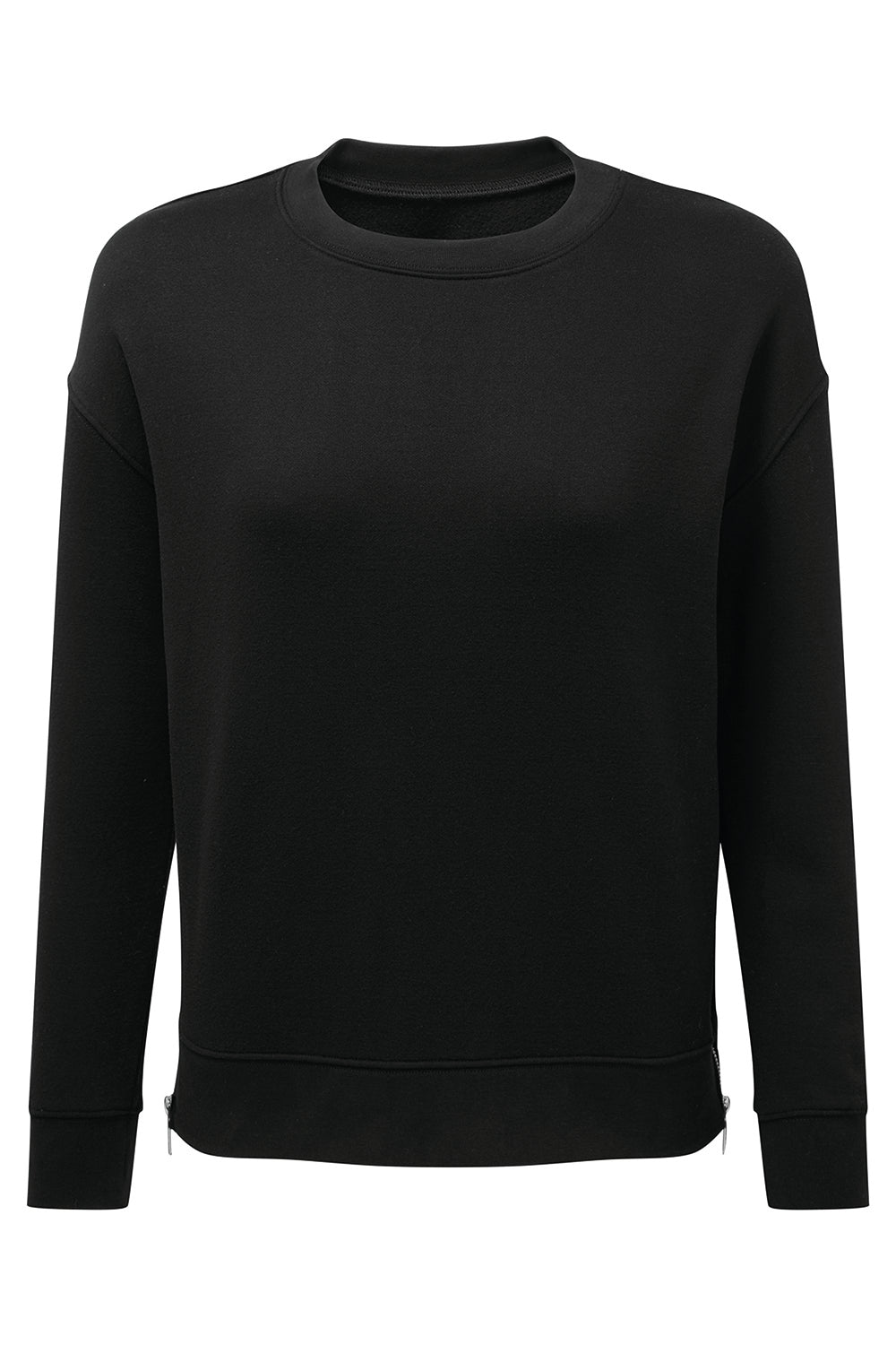 TriDri TD600 Womens Billie Side Zip Crewneck Sweatshirt Black Flat Front