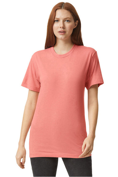American Apparel TR401 Mens Track Short Sleeve Crewneck T-Shirt Coral Model Front